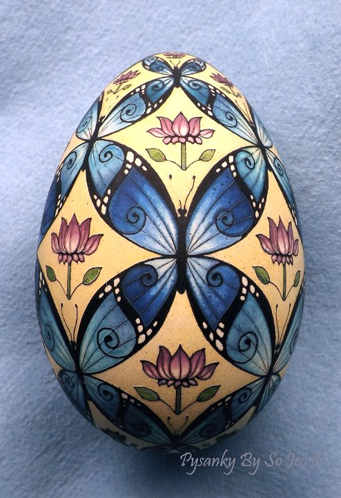 Blue Morpho BUtterflies Ukrainian Easter Egg Pysanky By So Jeo